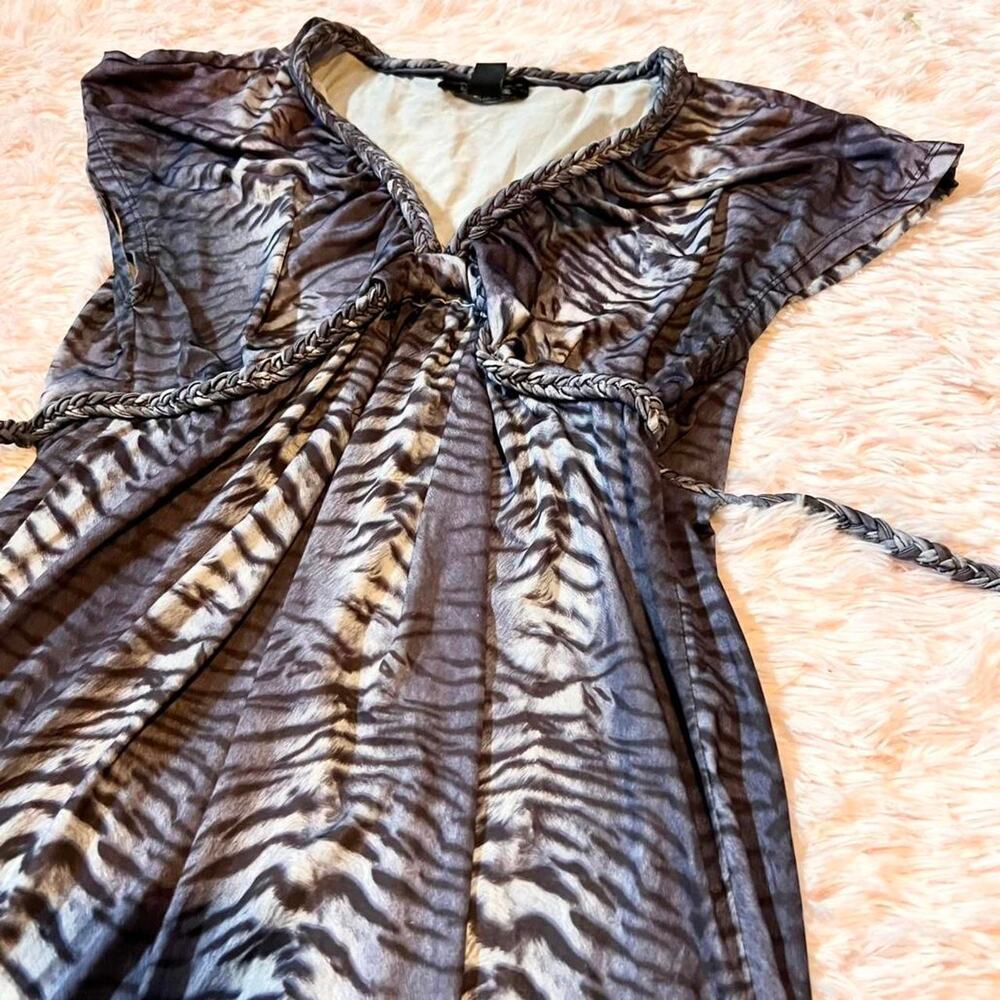 Vintage Y2K Club Tiger Print Trashy Rave Babydoll Jersey Shore Mini Dress - Picture 4 of 6